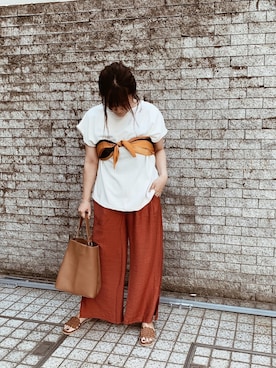 「Re:EDIT（リエディ）のサカリバ生地フレンチスリーブクルーネックプルオーバー（Tシャツ/カットソー）」を使った、maaao！さん（レディース・150cm）の夏コーディネート