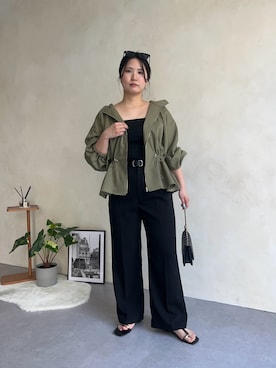 「prose verse（プロズヴェール）のカップ付きインナーキャミソール（キャミソール、ブラック系）」を使った、みーやんさん（レディース・155cm）の春コーディネート