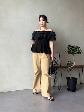 「prose verse（プロズヴェール）のストレートチノパンツ（チノパンツ、ベージュ系）」を使った、みーやんさん（レディース・155cm）の夏コーディネート