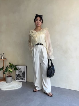 「prose verse（プロズヴェール）のウェリントンサングラス（サングラス、ブラック系）」を使った、みーやんさん（レディース・155cm）の春コーディネート