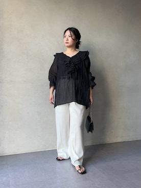 「prose verse（プロズヴェール）のスクエアリング牛革ベルト（ベルト、ブラック系）」を使った、みーやんさん（レディース・155cm）の春コーディネート