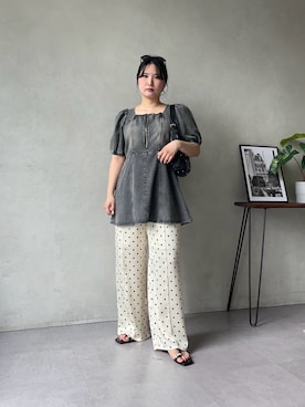 「サテンパンツ」｜みーやんさん（レディース・155cm）の春コーディネート