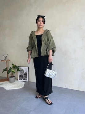 「prose verse（プロズヴェール）の【低身長・高身長サイズあり】ウエストドロストカットリブナロースカート（スカート、ブラック系）」を使った、みーやんさん（レディース・155cm）の春コーディネート