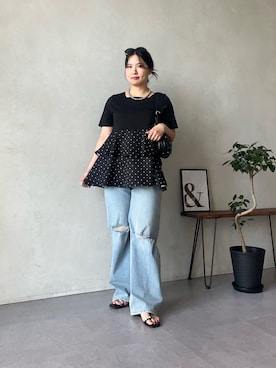「prose verse（プロズヴェール）の【ショルダー2way】スタッズショルダーバッグ（ショルダーバッグ、ブラック系）」を使った、みーやんさん（レディース・155cm）の夏コーディネート