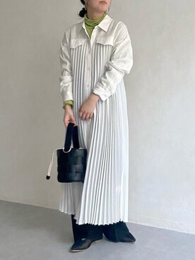 「プリーツ」｜「アイテム（シャツワンピース）」を使った、みーやんさん（レディース・155cm）の冬コーディネート
