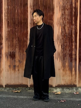 「アイテム（ノーカラーコート）」を使った、S.さん（メンズ・178cm）の冬コーディネート