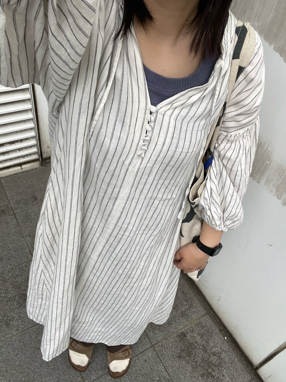 「BIRKENSTOCKのBIRKENSTOCK / ZURICH（サンダル、グレー系）」を使った、___chairoさん（レディース・155cm）の春コーディネートの1枚目の写真