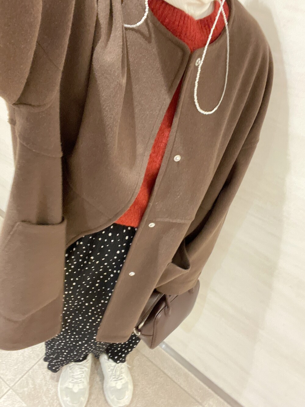 「無印良品のアイテム（ニット/セーター、レッド系）」を使った、___chairoさん（レディース・155cm）の冬コーディネートの1枚目の写真