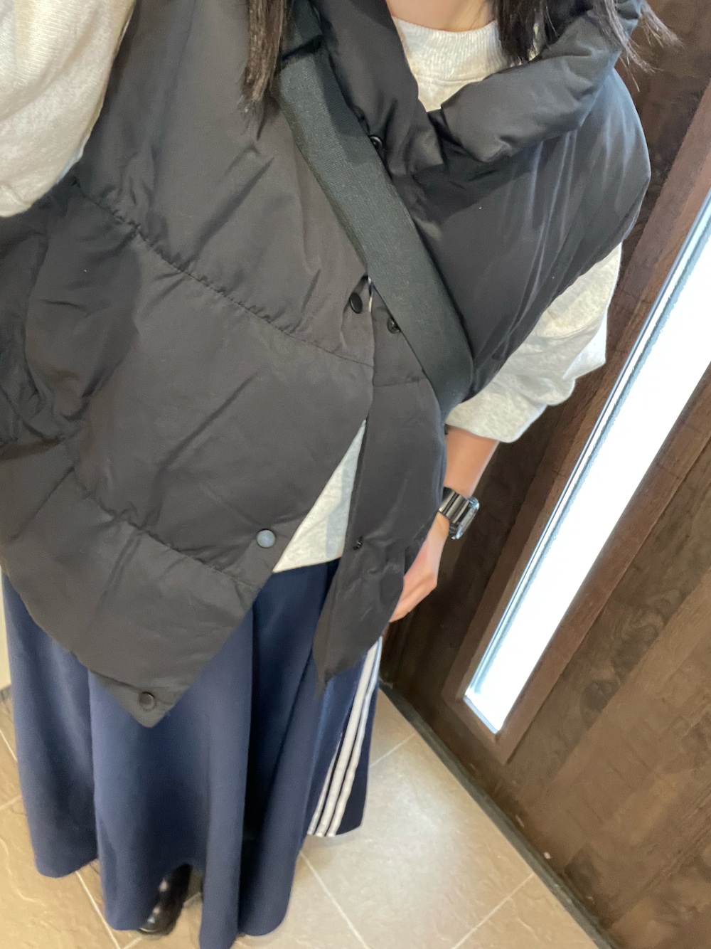 「UNIQLOのアイテム（ジャケット/アウター、ブラック系）」を使った、___chairoさん（レディース・155cm）の秋コーディネートの1枚目の写真