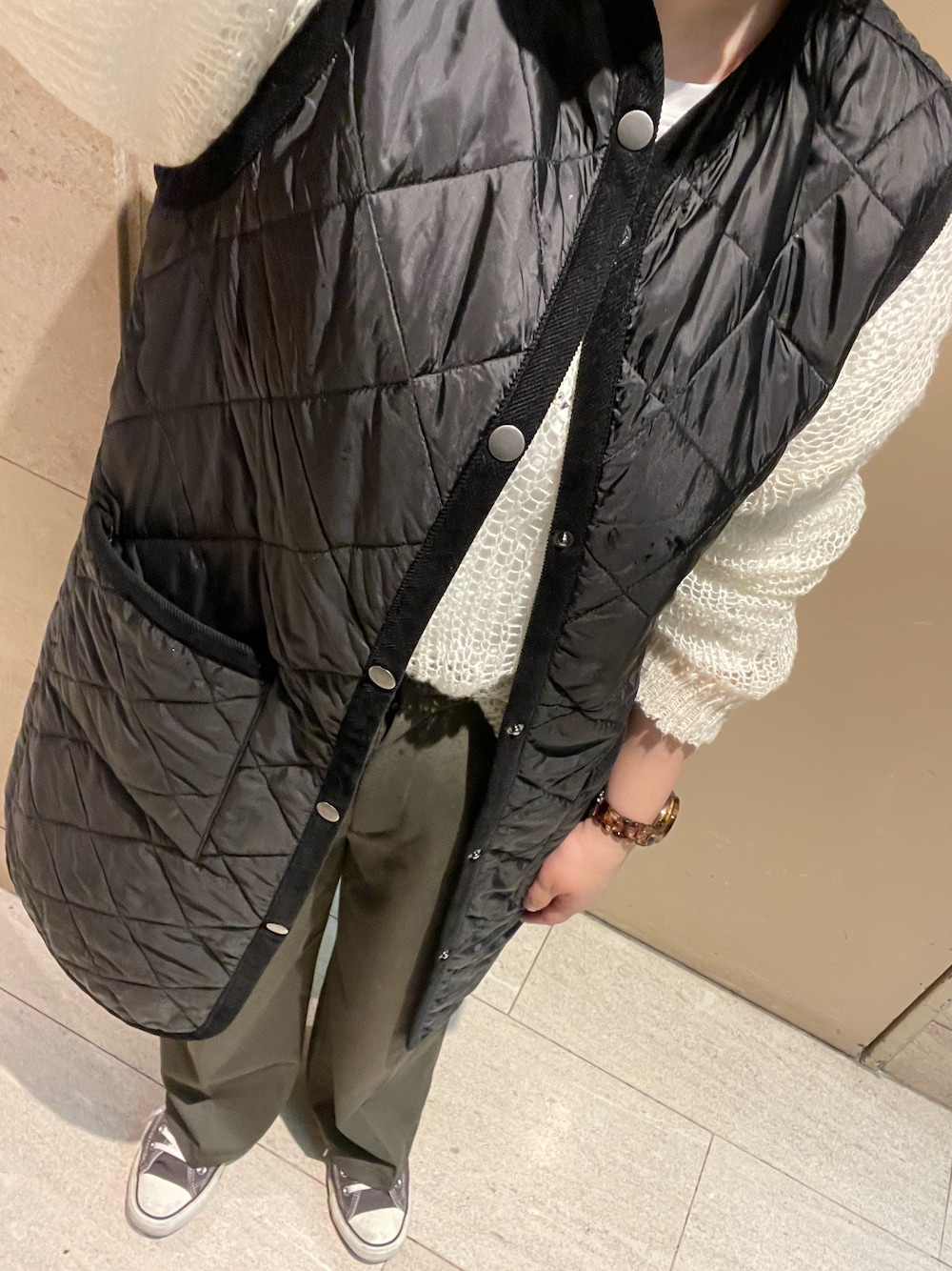 「CIAOPANIC TYPYのモヘアライクシアールーズサイドスリットニット【WEB限定カラーあり】（ニット/セーター、ホワイト系）」を使った、___chairoさん（レディース・155cm）の春コーディネートの1枚目の写真