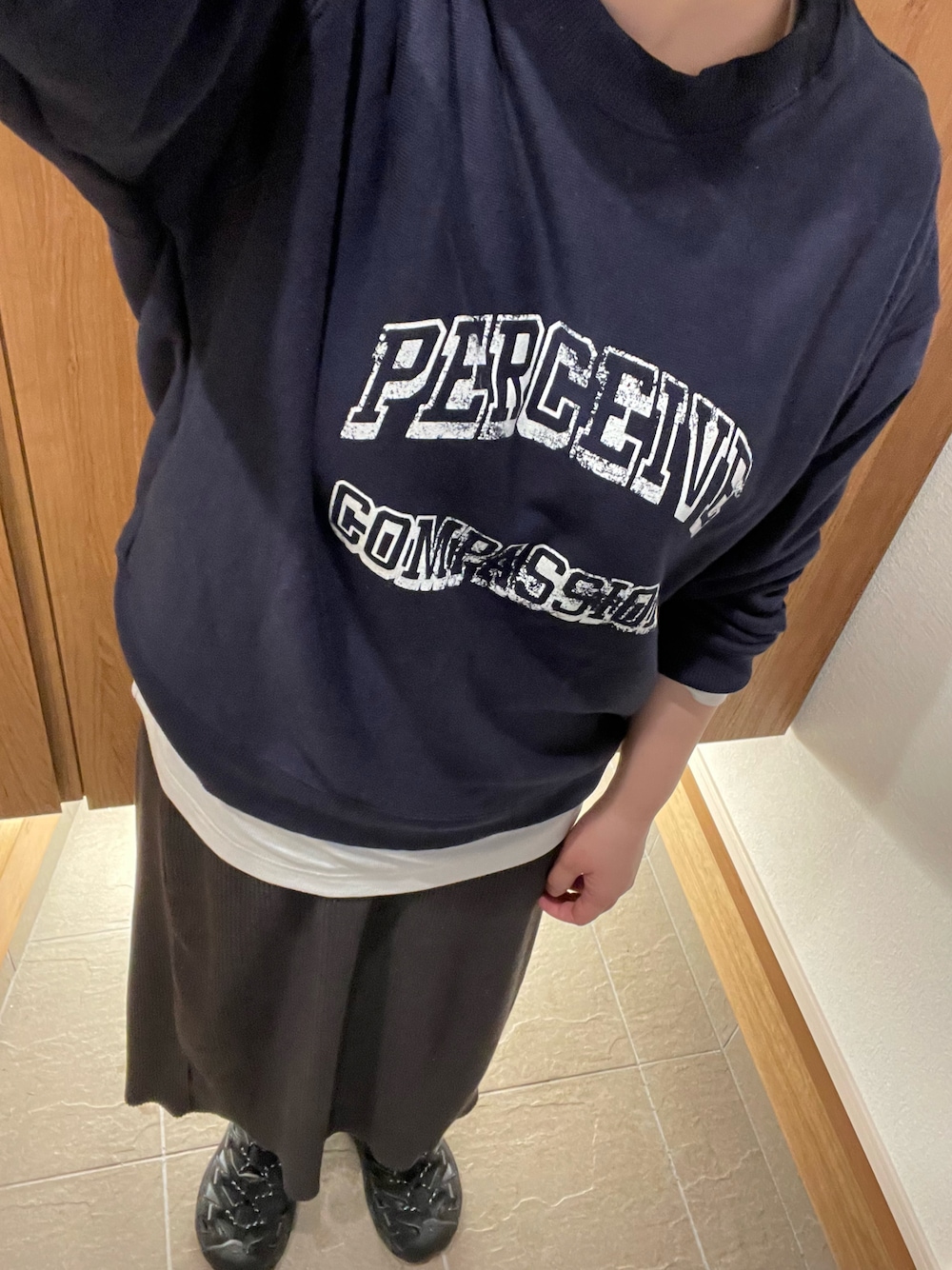 「AMERICAN HOLICのアソートロゴスウェット（スウェット、ブルー系）」を使った、___chairoさん（レディース・155cm）の春コーディネートの1枚目の写真