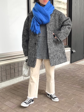 「ホワイトデニム」｜「アイテム（その他アウター）」を使った、minami さん（レディース・158cm）の冬コーディネート