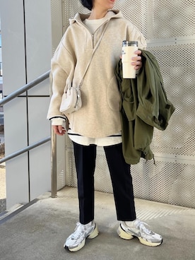 「アイテム（その他アウター、グリーン系）」を使った、minami さん（レディース・158cm）の冬コーディネート