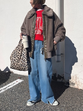 「ファーコート」｜「アイテム（その他アウター）」を使った、minami さん（レディース・158cm）の秋コーディネート