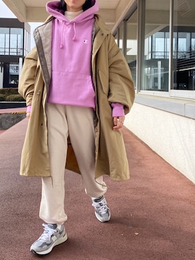 「ANGIE（アンジー）のアイテム（モッズコート）」を使った、minami さん（レディース・158cm）の冬コーディネート