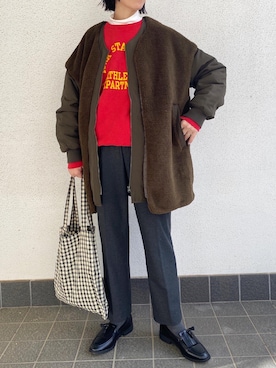 「古着コーデ」｜「アイテム（ノーカラージャケット）」を使った、minami さん（レディース・158cm）の秋コーディネート