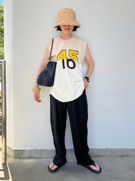 「アイテム（帽子）」を使った、minami さん（レディース・158cm）の夏コーディネート