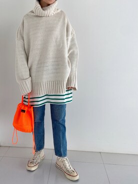 「CONVERSE（コンバース）のCONVERSE コンバース オール スター ジャパン オックス / ALL STAR J OX (NATURAL WHITE) 32167710（スニーカー）」を使った、minami さん（レディース・158cm）の冬コーディネート
