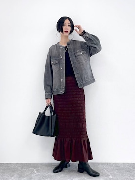 「アイテム（デニムジャケット）」を使った、るんるんさん（レディース・168cm・30代）の秋コーディネート