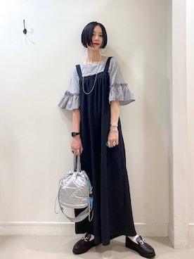 「アイテム（サロペット/オーバーオール）」を使った、るんるんさん（レディース・168cm）の夏コーディネート