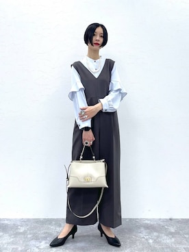 「アイテム（つなぎ/オールインワン）」を使った、るんるんさん（レディース・168cm・30代）の秋コーディネート