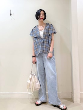 「GLOBAL WORK（グローバルワーク）の撥水軽量2WAYバッグ/137590（ショルダーバッグ）」を使った、るんるんさん（レディース・168cm・30代）の夏コーディネート