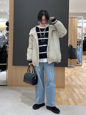 「GLOBAL WORK（グローバルワーク）のエアリュクスダウンフードブルゾン/495695（ダウンジャケット/コート）」を使った、るんるんさん（レディース・168cm）の秋コーディネート