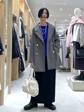 「アイテム（チェスターコート）」を使った、るんるんさん（レディース・168cm）の秋コーディネート