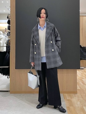 「体型カバー」｜「アイテム（チェスターコート）」を使った、るんるんさん（レディース・168cm）の冬コーディネート