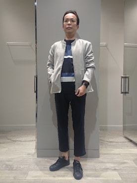 「ABAHOUSE GRAY（アバハウスグレイ）のアイテム（ライダースジャケット）」を使った、ナカムラ ヨウヘイさん（メンズ・165cm）の冬コーディネート