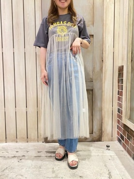 「Tシャツ×デニム」｜「アイテム（ワンピース/ドレス）」を使った、cepo公式さん（レディース・164cm）の夏コーディネート