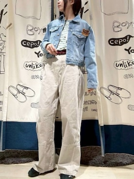 「cepo（セポ）のリメイクライク ワークデニムペインターパンツ（デニムパンツ、ホワイト系）」を使った、cepo公式さん（レディース・152cm）の春コーディネート