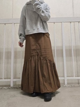 「アイテム（スカート、ブラウン系）」を使った、cepo公式さん（レディース・153cm）の秋コーディネート