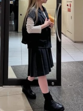 「cepo（セポ）の〈セットアップ対応〉2way袖切り替えミリタリーダブルジャケット（ブルゾン、グレー系）」を使った、cepo公式さん（レディース・152cm）の春コーディネート