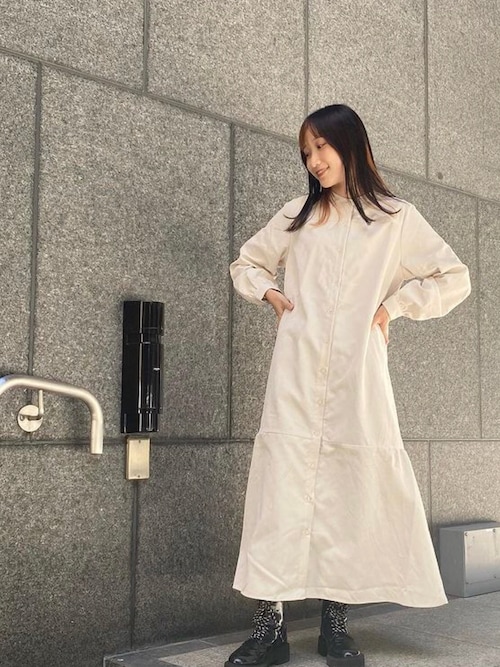 cepo（セポ） シャツワンピース コーデュロイ バンドカラーギャザー