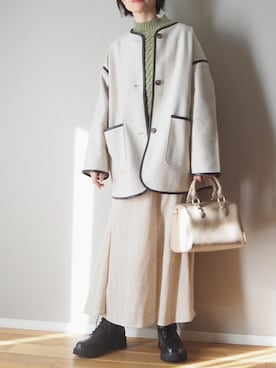 「ABITOKYO（アビトーキョー）のアイテム（ノーカラーコート）」を使った、ｐａｎａさん（レディース・162cm）の秋コーディネート