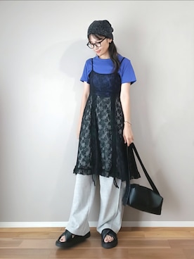 「アイテム（スウェットパンツ、グレー系）」を使った、ｐａｎａさん（レディース・162cm）の夏コーディネート