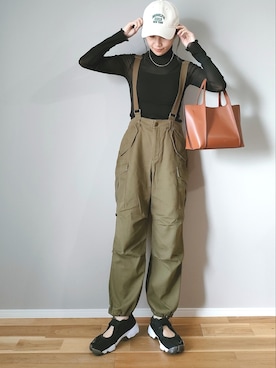 「CORNERS（コーナーズ）のサスペンダー付きカーゴパンツ（カーゴパンツ）」を使った、ｐａｎａさん（レディース・162cm）の秋コーディネート