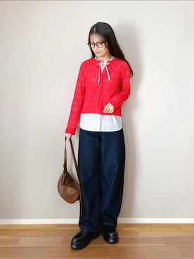 「ikka（イッカ）の襟フリルリボン2WAYブラウス（シャツ/ブラウス、グレー系）」を使った、ｐａｎａさん（レディース・162cm）の春コーディネート