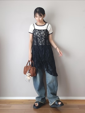 「アイテム（ボストンバッグ）」を使った、ｐａｎａさん（レディース・162cm）の夏コーディネート