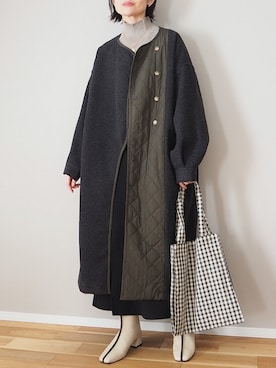 「notch.」｜「アイテム（ノーカラーコート）」を使った、ｐａｎａさん（レディース・162cm）の冬コーディネート