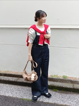 「BONLECILL（ボンルシール）の2wayカットジャガード袖シャーリングT（Tシャツ/カットソー、ホワイト系）」を使った、ｐａｎａさん（レディース・162cm）の春コーディネート