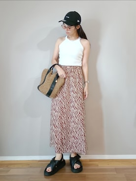 「NEW ERA（ニューエラ）のニューエラ  920 WASHED MNLOGO BLK WHI 25J（キャップ）」を使った、ｐａｎａさん（レディース・162cm）の夏コーディネート