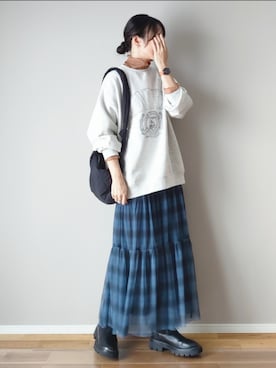 「ティアードスカート」｜「アイテム（腕時計）」を使った、ｐａｎａさん（レディース・162cm）の秋コーディネート