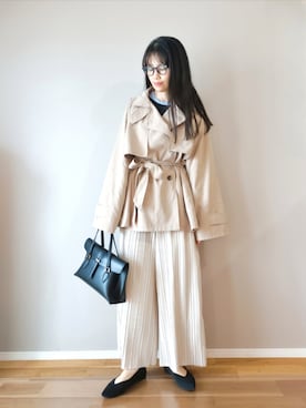 「tiptop（ティップトップ）の【ZOZO限定アイテム】ミドル丈トレンチコート（トレンチコート、ベージュ系）」を使った、ｐａｎａさん（レディース・162cm）の春コーディネート
