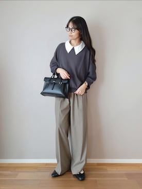 「ikka（イッカ）のタックフライスドルマンプルオーバー（Tシャツ/カットソー、グレー系）」を使った、ｐａｎａさん（レディース・162cm）の秋コーディネート