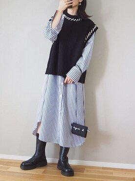 「AS KNOW AS PINKY（アズノゥアズピンキー）のアイテム（シャツワンピース）」を使った、ｐａｎａさん（レディース・162cm）の秋コーディネート