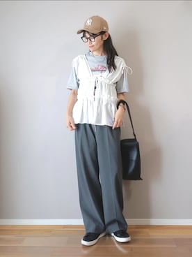 「アイテム（帽子、ベージュ系）」を使った、ｐａｎａさん（レディース・162cm）の夏コーディネート