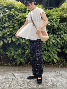 「ぺプラムトップス」｜「アイテム（バレエシューズ）」を使った、ｐａｎａさん（レディース・162cm）の夏コーディネート