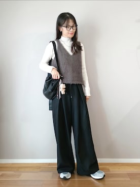 「tiptop（ティップトップ）のメランジリブハイネックプルオーバー（ニット/セーター）」を使った、ｐａｎａさん（レディース・162cm）の秋コーディネート